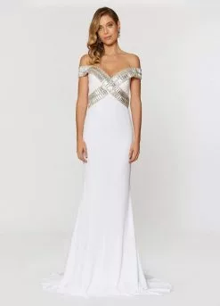 Ashley Lauren Bridal - 1055 Beaded Off Shoulder Evening Dress -Wedding Dresses shop online ashley lauren bridal 1055 beaded off shoulder evening dress prom dresses 28938360553555