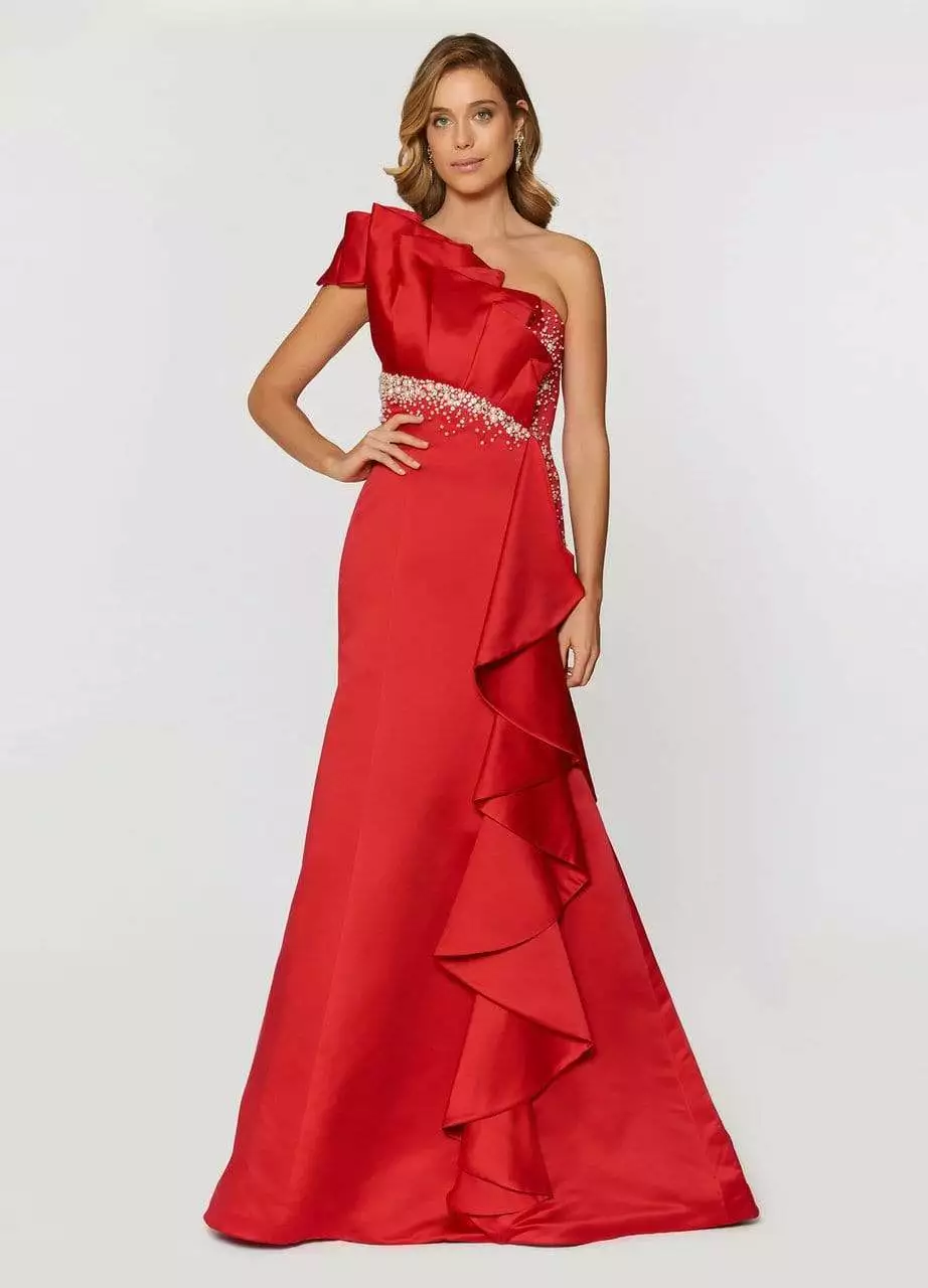 Ashley Lauren Bridal - 1066 Asymmetrical Ruffle Evening Dress 5 Ashley Lauren Bridal - 1066 Asymmetrical Ruffle Evening Dress - Image 3