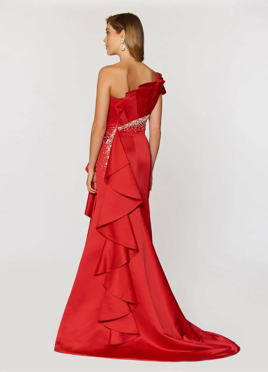 Ashley Lauren Bridal - 1066 Asymmetrical Ruffle Evening Dress 6 Ashley Lauren Bridal - 1066 Asymmetrical Ruffle Evening Dress - Image 4