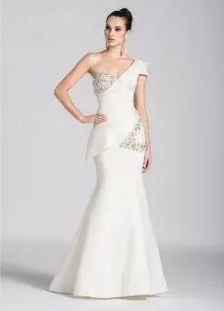 Ashley Lauren Bridal - 1087 Beaded Asymmetric Pleated Mermaid Dress