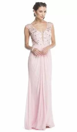 Aspeed Design - Beaded Plunging Sheath Evening Dress