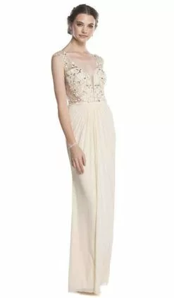 Aspeed Design - Beaded Plunging Sheath Evening Dress -Wedding Dresses shop online beaded plunging sheath evening dress dress xxs champagne 28728302927955