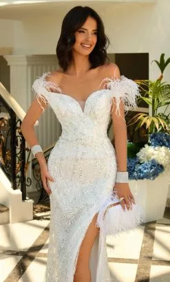 Blush By Alexia Designs 20505 - Feathered Off Shoulder Classy Gown -Wedding Dresses shop online blush by alexia designs 20505 feathered off shoulder classy gown prom dresses 32082061099091