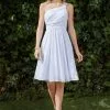 Cinderella Divine - 3909 One Shoulder Knee-Length A-Line Chiffon Dress -Wedding Dresses shop online cinderella divine 3909 one shoulder knee length a line chiffon dress cocktail dresses xs off white 28047221293139