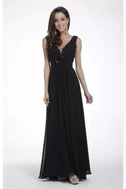 Cinderella Divine - 958 Sparkly Beaded Sleeveless V Neck Chiffon Gown -Wedding Dresses shop online cinderella divine 958 sparkly beaded sleeveless v neck chiffon gown bridesmaid dresses 2 black 14171588067411