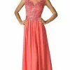 Cinderella Divine - Appliqued Illusion Bateau Chiffon Evening Gown 1 Cinderella Divine - Appliqued Illusion Bateau Chiffon Evening Gown -Wedding Dresses shop online cinderella divine appliqued illusion bateau chiffon evening gown special occasion dress xs coral 28832881606739