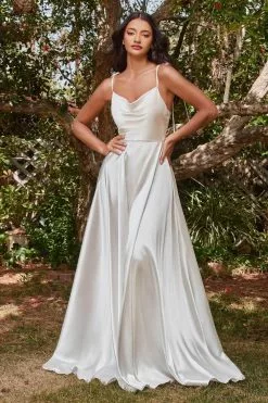 Cinderella Divine - BD104W Sleeveless Satin A-Line Gown