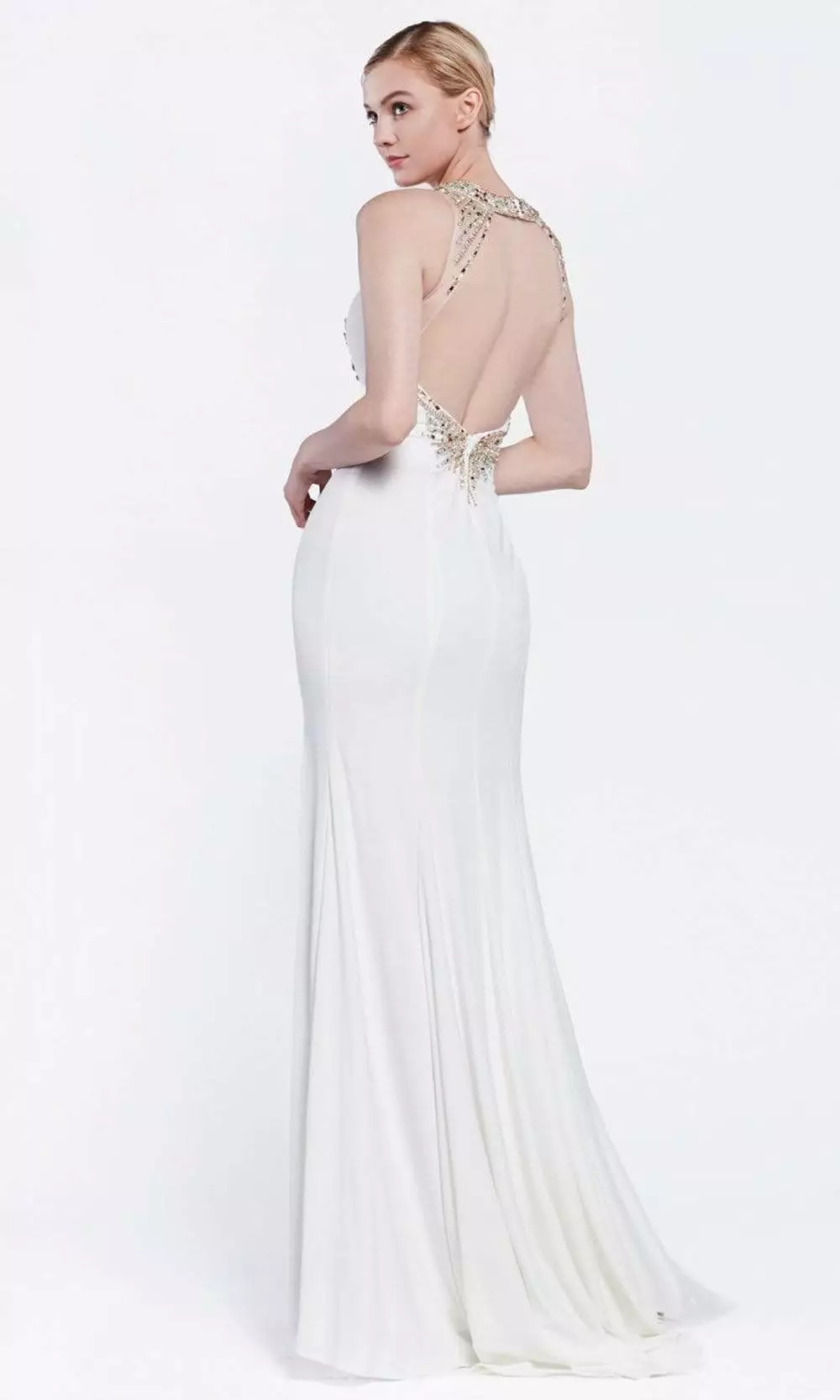 Cinderella Divine Bridal - 60547 Beaded High Halter High Slit Long Dress 4 Cinderella Divine Bridal - 60547 Beaded High Halter High Slit Long Dress - Image 2