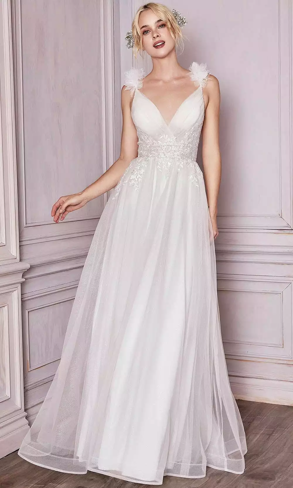 Cinderella Divine Bridal CD971W - V-neck Bridal Gown 3 Cinderella Divine Bridal CD971W - V-neck Bridal Gown