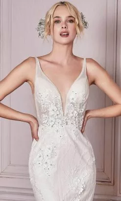 Cinderella Divine Bridal - CDS403W Floral Appliqued Deep V-neck Wedding Gown - 1 Pc Off-White In Size 8 Available -Wedding Dresses shop online cinderella divine bridal cds403w floral appliqued deep v neck wedding gown 1 pc off white in size 8 available ccsale 8 off white 30536703410259