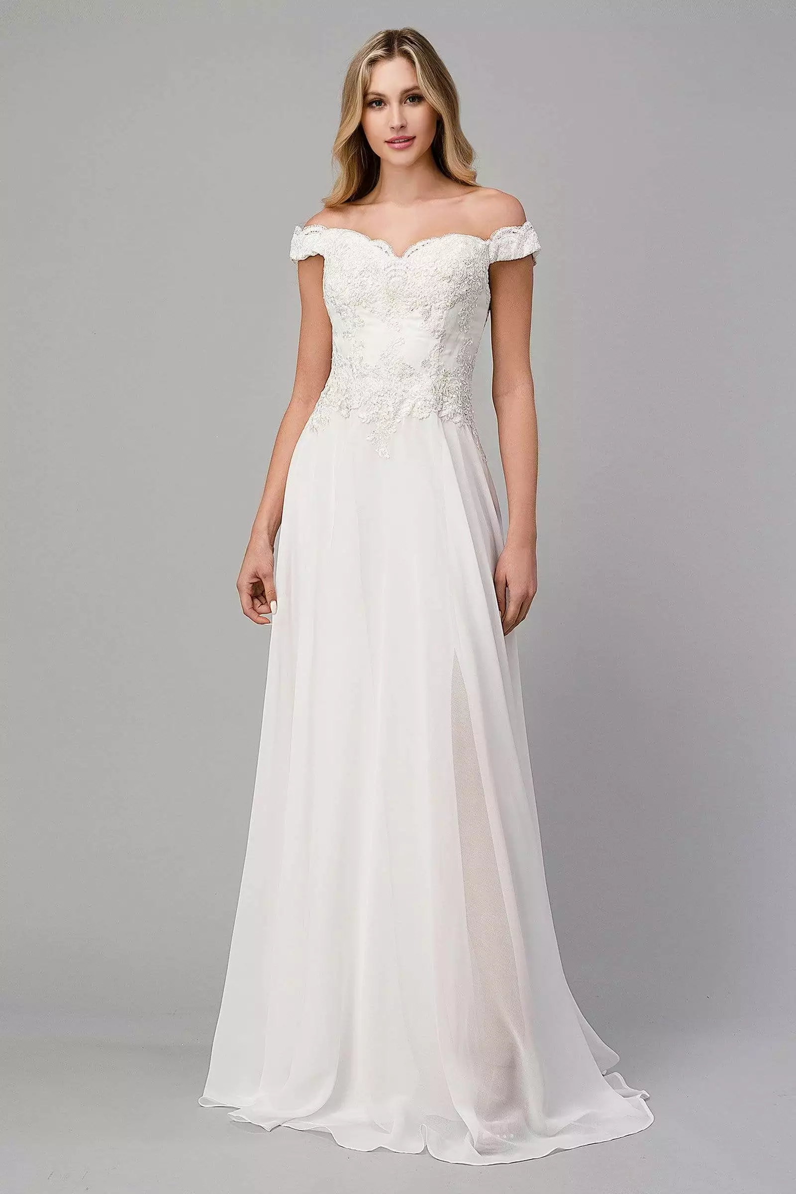 Cinderella Divine Bridals - 7258W Scalloped Off Shoulder Lace A-Line Gown 7 Cinderella Divine Bridals - 7258W Scalloped Off Shoulder Lace A-Line Gown - Image 5