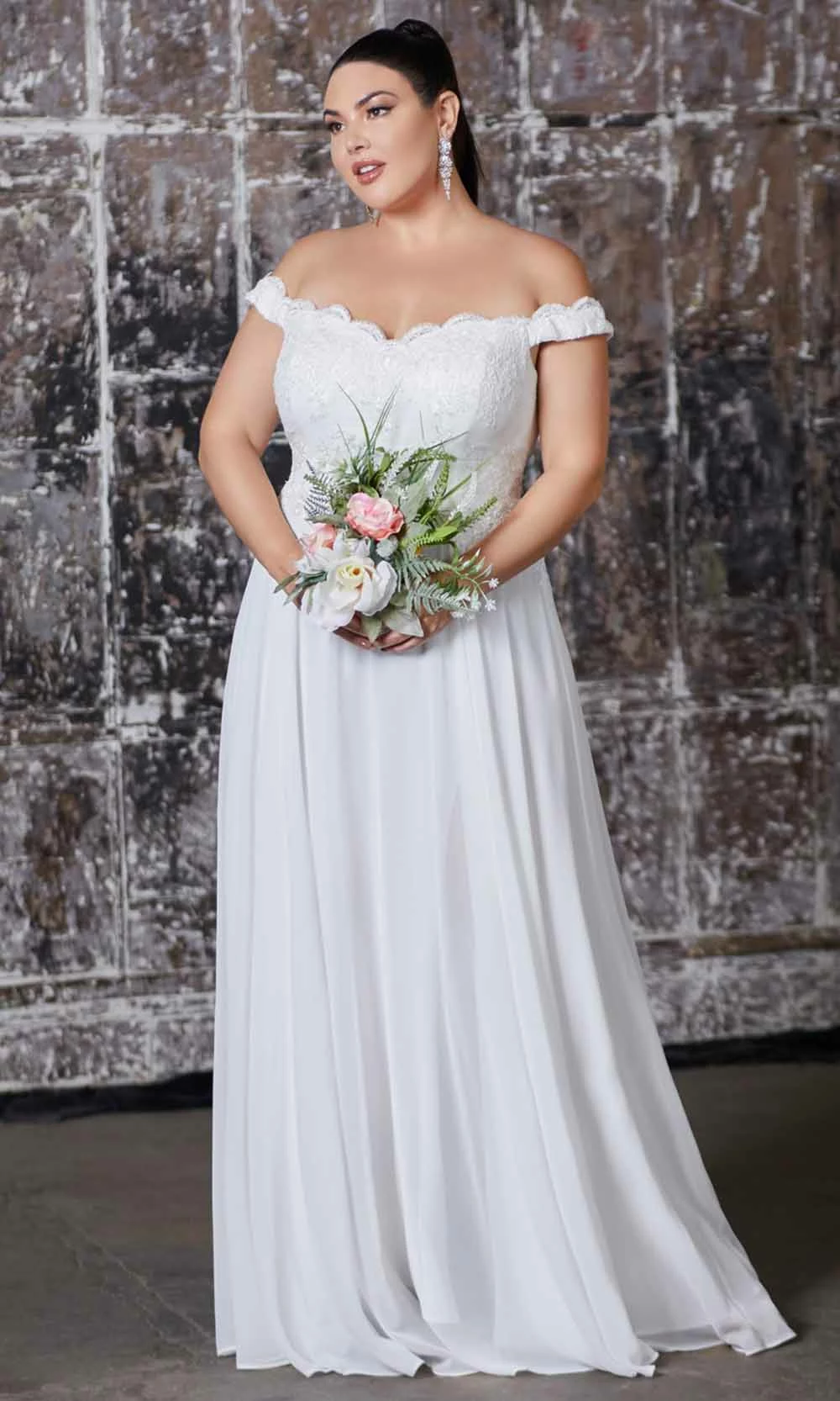 Cinderella Divine Bridals - 7258W Scalloped Off Shoulder Lace A-Line Gown 5 Cinderella Divine Bridals - 7258W Scalloped Off Shoulder Lace A-Line Gown - Image 3