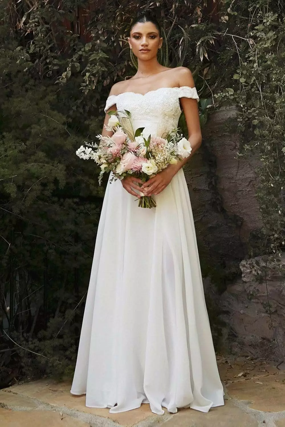 Cinderella Divine Bridals - 7258W Scalloped Off Shoulder Lace A-Line Gown 3 Cinderella Divine Bridals - 7258W Scalloped Off Shoulder Lace A-Line Gown