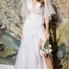 Cinderella Divine Bridals - CB070 Embroidered Sheer Bell Sleeves Gown -Wedding Dresses shop online cinderella divine bridals cb070 embroidered sheer bell sleeves gown wedding dresses 2 off white 15880086093907