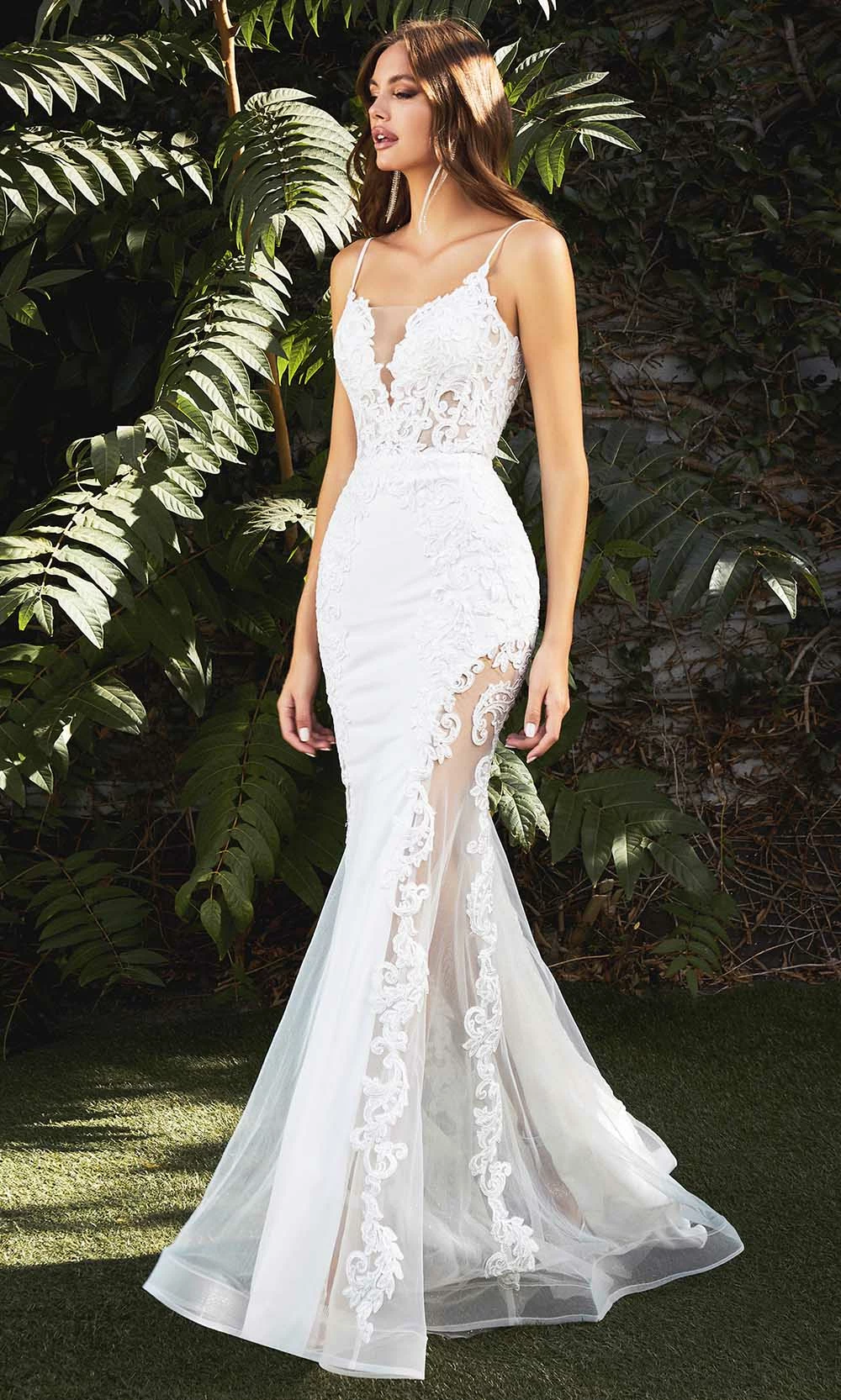 Cinderella Divine Bridals - CD937W Embroidered V Neck Mermaid Gown 3 Cinderella Divine Bridals - CD937W Embroidered V Neck Mermaid Gown