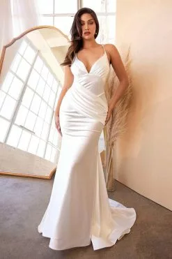 Cinderella Divine Bridals - CH236W Plunging V Neck Mermaid Bridal Gown -Wedding Dresses shop online cinderella divine bridals ch236w plunging v neck mermaid bridal gown wedding dresses 30592469893203