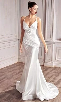 Cinderella Divine Bridals - CH236W Plunging V Neck Mermaid Bridal Gown
