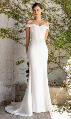 Cinderella Divine Bridals - CH238W Off Shoulder Sheath Dress