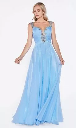Cinderella Divine - C286 Jewel Beaded Trim Ruched Bodice A-Line Gown