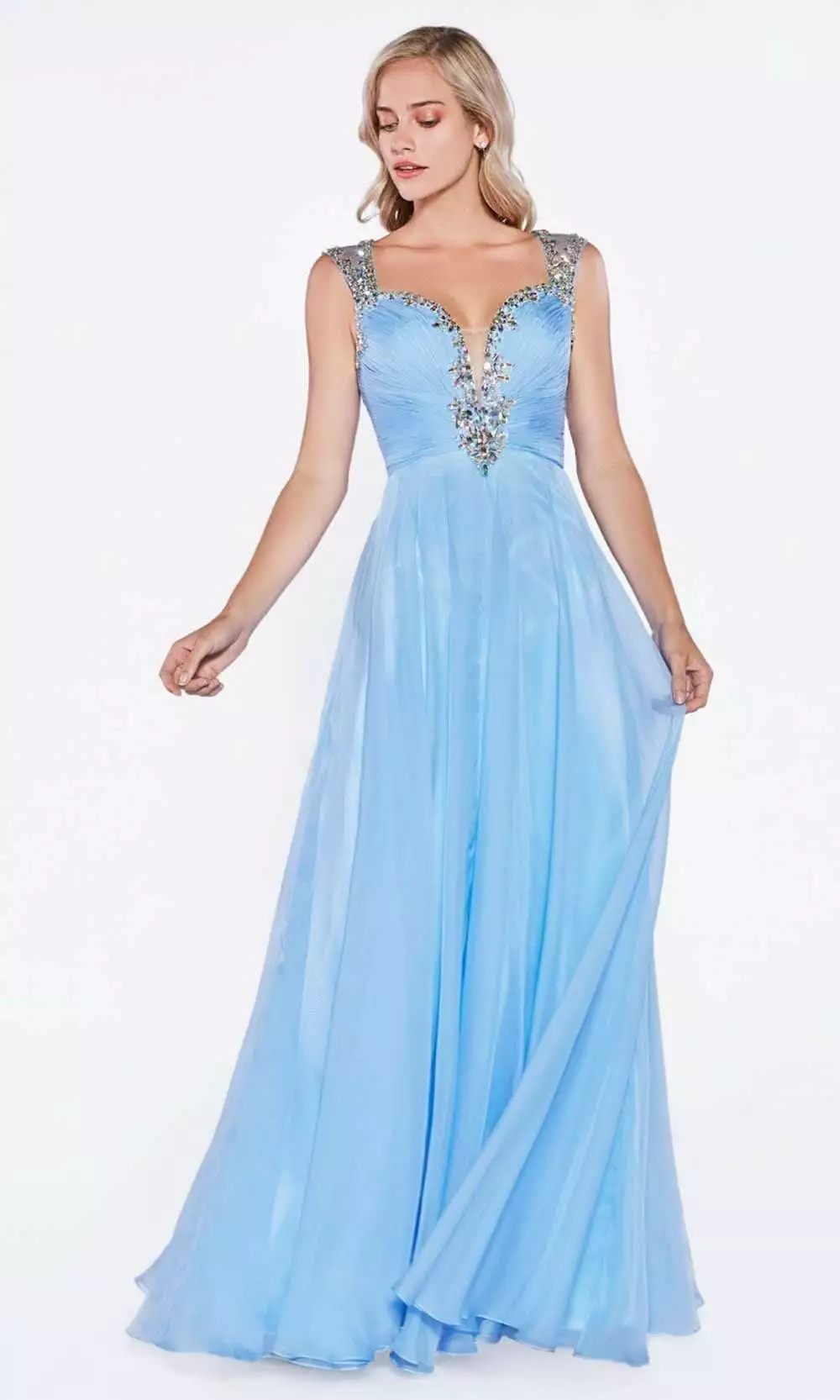 Cinderella Divine - C286 Jewel Beaded Trim Ruched Bodice A-Line Gown 3 Cinderella Divine - C286 Jewel Beaded Trim Ruched Bodice A-Line Gown