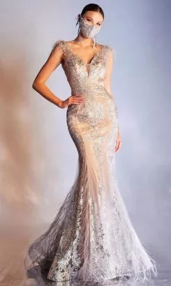 Cinderella Divine - C57 Embellished Deep V Neck Mermaid Gown -Wedding Dresses shop online cinderella divine c57 embellished deep v neck mermaid gown evening dresses 15707140390995