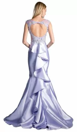 Cinderella Divine - 8984A Cap Sleeve Appliqued Plunging Illusion Gown -Wedding Dresses shop online cinderella divine cap sleeve appliqued plunging illusion gown special occasion dress 13746010095699