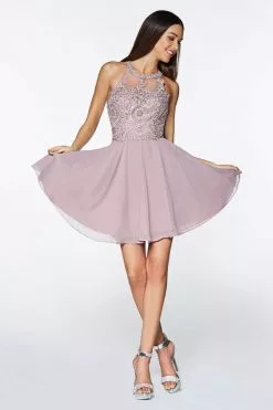 Cinderella Divine - CD0141 Beaded Lace Chiffon Halter Cocktail Dress -Wedding Dresses shop online cinderella divine cd0141 beaded lace chiffon halter cocktail dress special occasion dress xxs mauve 28292396384339
