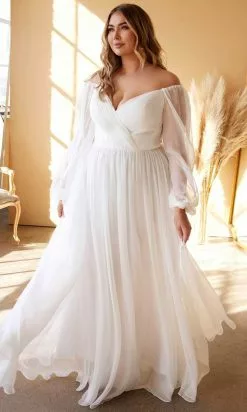 Cinderella Divine CD243WC - Sheer Long Sleeve Wedding Gown -Wedding Dresses shop online cinderella divine cd243wc sheer long sleeve wedding gown wedding dresses 31106821849171