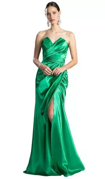 Cinderella Divine - CF290 Strapless Ruched V-neck Sheath Dress - 1 Pc Emerald In Size L Available 3 Cinderella Divine - CF290 Strapless Ruched V-neck Sheath Dress - 1 Pc Emerald In Size L Available