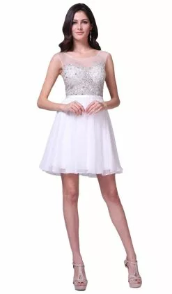 Cinderella Divine - CJ90S Sleeveless Bejeweled Illusion Bateau A-line Dress