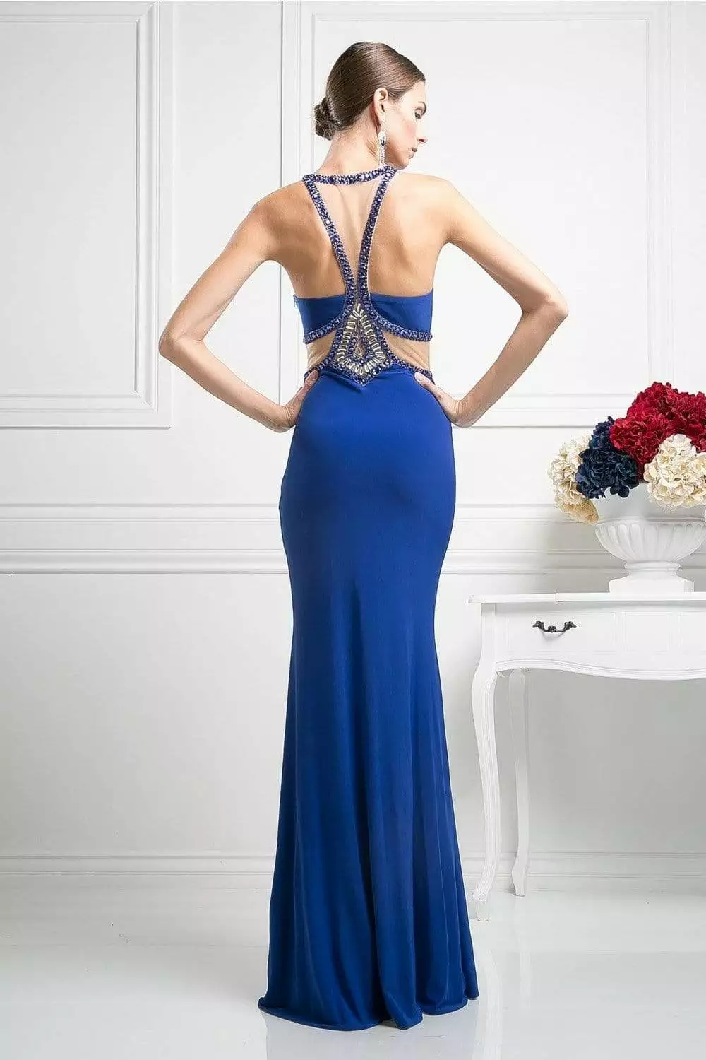 Cinderella Divine - CP812 Jeweled Sheer Midriff Sheath Gown 6 Cinderella Divine - CP812 Jeweled Sheer Midriff Sheath Gown - Image 4