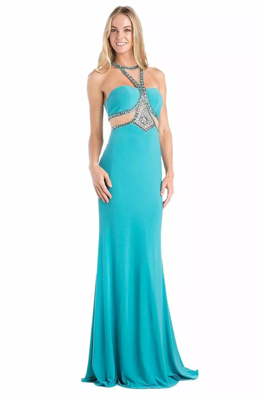Cinderella Divine - CP812 Jeweled Sheer Midriff Sheath Gown 3 Cinderella Divine - CP812 Jeweled Sheer Midriff Sheath Gown