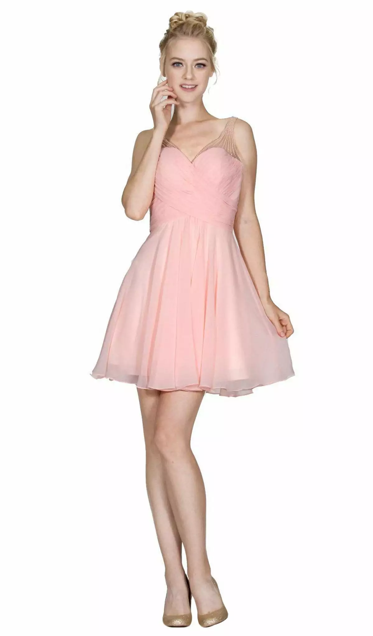 Cinderella Divine - Embellished Illusion V-neck Pleated Cocktail Dress 3 Cinderella Divine - Embellished Illusion V-neck Pleated Cocktail Dress