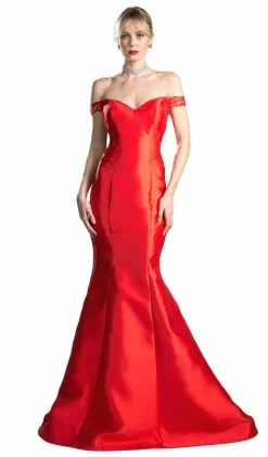 Cinderella Divine - Lace Off-Shoulder Satin Mermaid Prom Dress