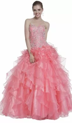 Cinderella Divine - Strapless Beaded Ruffled Evening Gown