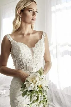 Cinderella Divine - TY01 Floral Applique Deep V-neck Trumpet Gown -Wedding Dresses shop online cinderella divine ty01 floral applique deep v neck trumpet gown wedding dresses 14023895580755