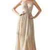 Cinderella Divine - UV006 Embellished Waist Metallic A-Line Dress -Wedding Dresses shop online cinderella divine uv006 embellished waist metallic a line dress bridesmaid dresses 2 champagne 28284464398419