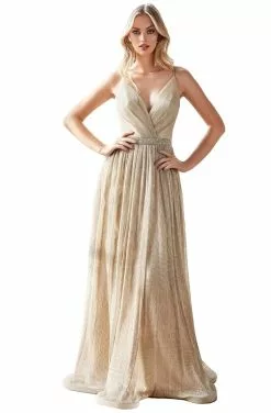 Cinderella Divine - UV006 Embellished Waist Metallic A-Line Dress