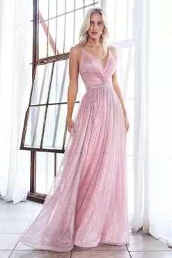 Cinderella Divine - UV006 Embellished Waist Metallic A-Line Dress 9 Cinderella Divine - UV006 Embellished Waist Metallic A-Line Dress -Wedding Dresses shop online cinderella divine uv006 embellished waist metallic a line dress bridesmaid dresses 2 rose 28284480716883