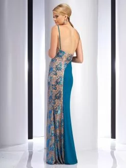 Clarisse - 2817 Sequined Contrast Panel Gown -Wedding Dresses shop online clarisse 2817 sequined contrast panel gown special occasion dress 5500782149689