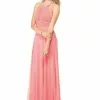 Colors Dress Crystal High Halter Shirred Chiffon Gown G183 - 1 Pc Blush In Size 16 Available