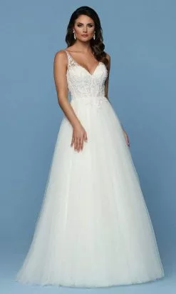 Da Vinci Bridal Da Vinci - Beaded V Neck Tulle Bridal Gown 50571 - 1 Pc Ivory/Ivory In Size 16 Available