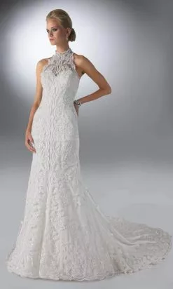 Da Vinci Bridal - 50085 High Neck Lace Embroidery Dress