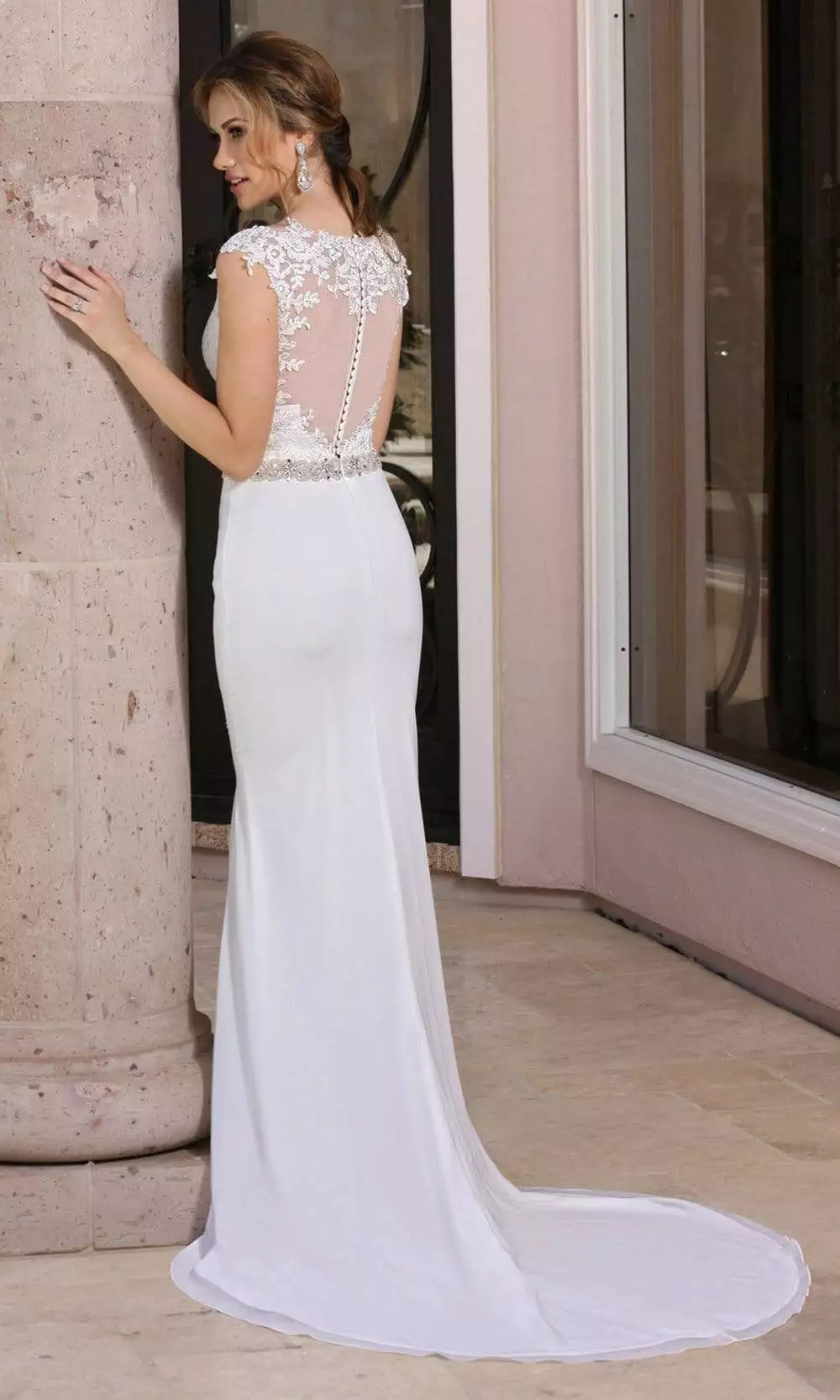 Da Vinci Bridal - 50364 Illusion Back Jewel Sheath Dress 4 Da Vinci Bridal - 50364 Illusion Back Jewel Sheath Dress - Image 2