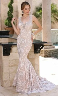 Da Vinci Bridal - 50369 Sleeveless Beaded Lace Mermaid Wedding Dress