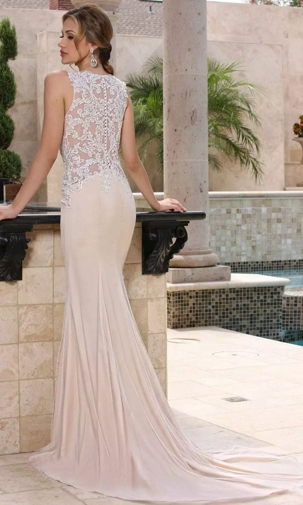 Da Vinci Bridal - 50371 Sleeveless Illusion Lace Neckline Mermaid Gown 4 Da Vinci Bridal - 50371 Sleeveless Illusion Lace Neckline Mermaid Gown - Image 2