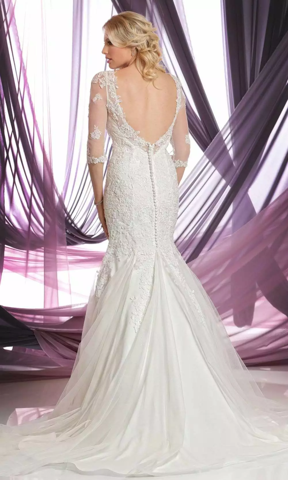 Da Vinci Bridal - 50403 Quarter Sleeve Open Back Long Dress 4 Da Vinci Bridal - 50403 Quarter Sleeve Open Back Long Dress - Image 2