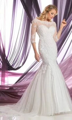 Da Vinci Bridal - 50403 Quarter Sleeve Open Back Long Dress