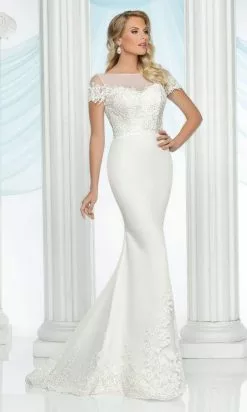 Da Vinci Bridal - 50421 Short Sleeve Embroidery Long Dress