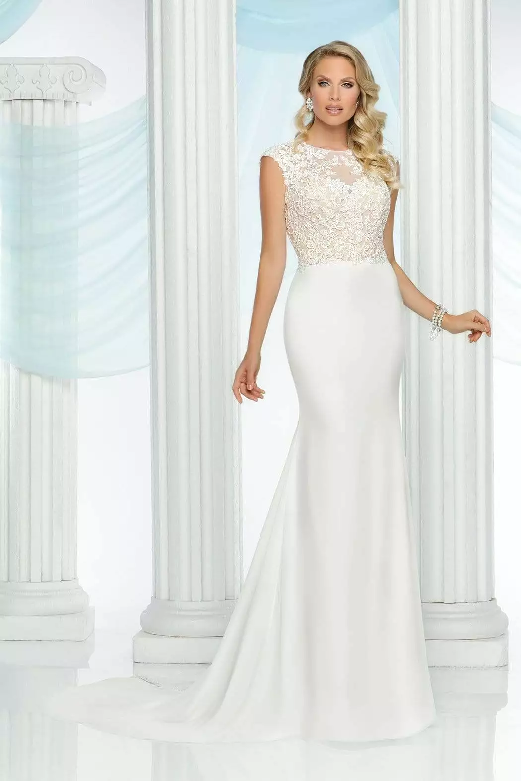 Da Vinci Bridal - 50422 Cap Sleeved Lace Bodice Solid Tulle Dress 5 Da Vinci Bridal - 50422 Cap Sleeved Lace Bodice Solid Tulle Dress - Image 3